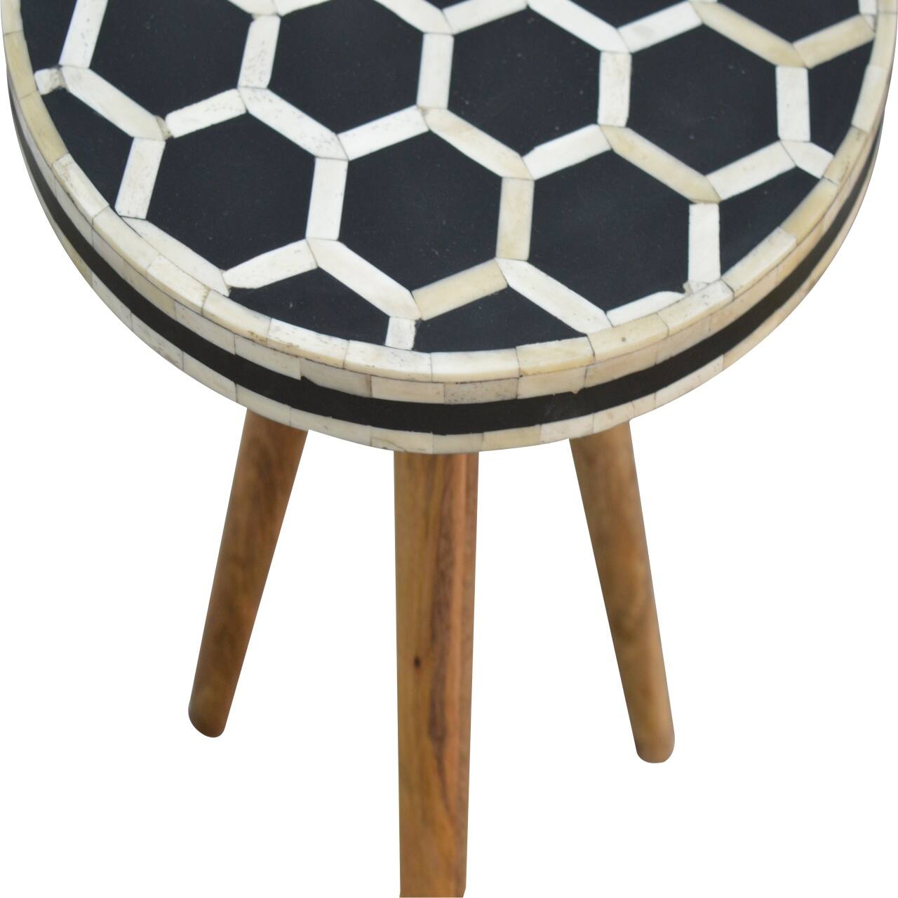 Back. Artisan Furniture - Artisan Furniture Solid Wood Bone Inlay Tripod Stool, Black and White - White and Black.