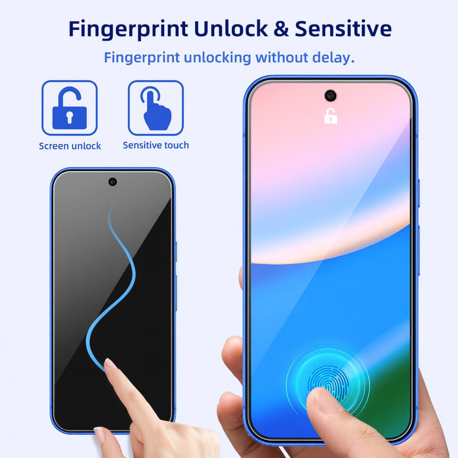 Fingerprint Unlock & Sensitive  
Fingerprint unlocking without delay.  

Screen unlock  
Sensitive touch