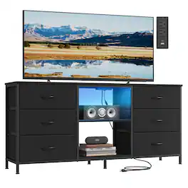 Songmics Home - TV Stand for TVs Up to 65 Inches, Dresser for Bedroom, Living Room, Chest of Drawers, Steel, 6 Drawers and 2 Shelves - Ink Black