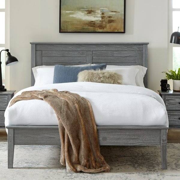 Left. Hivvago - Hivvago Contemporary Solid Pine Platform Bed in Queen Size - Grey.