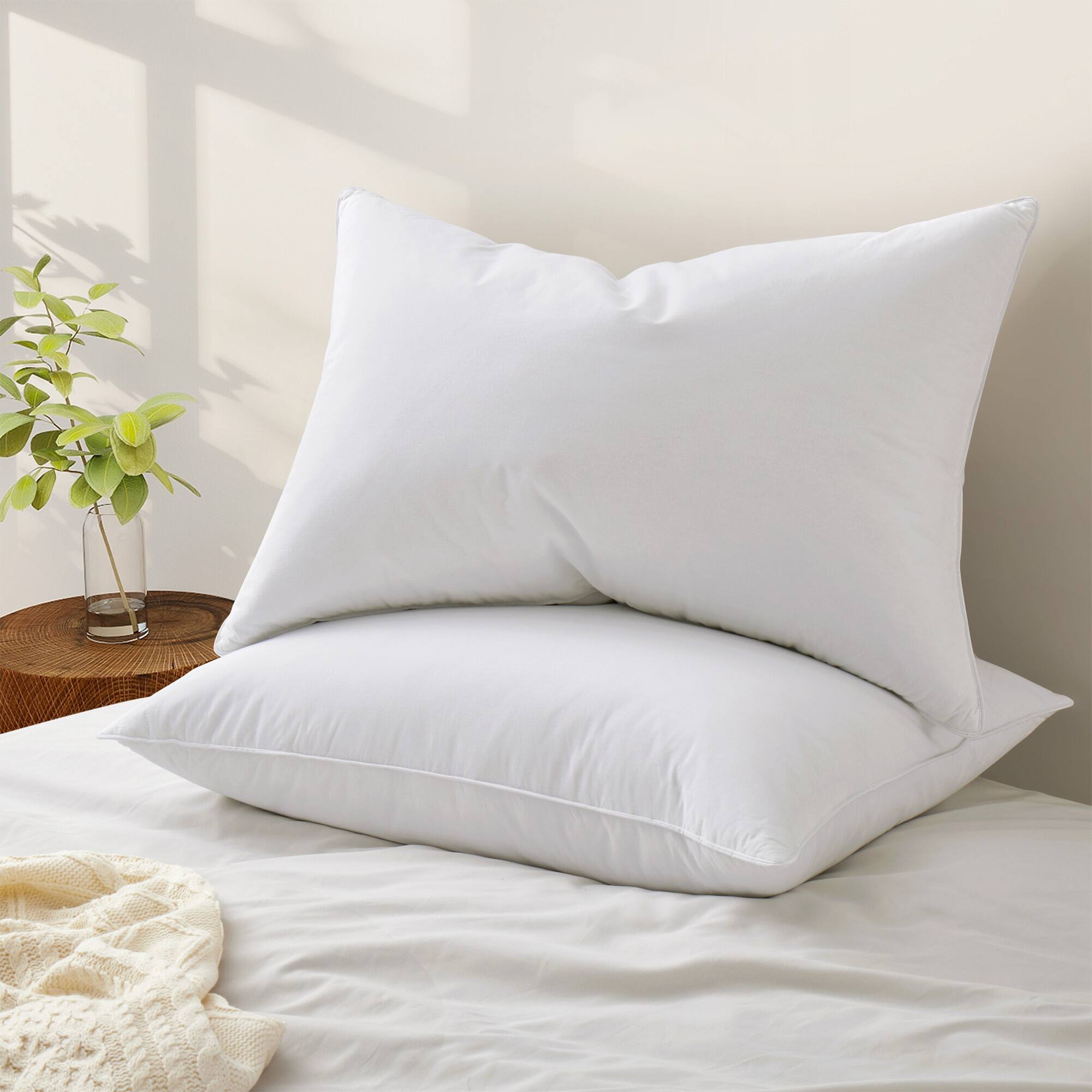 Angle. Peace Nest - Peace Nest Set of 2 Premium Goose Feather Down Bed Pillows with 233TC Cotton Cover, Medium, Standard - Medium.