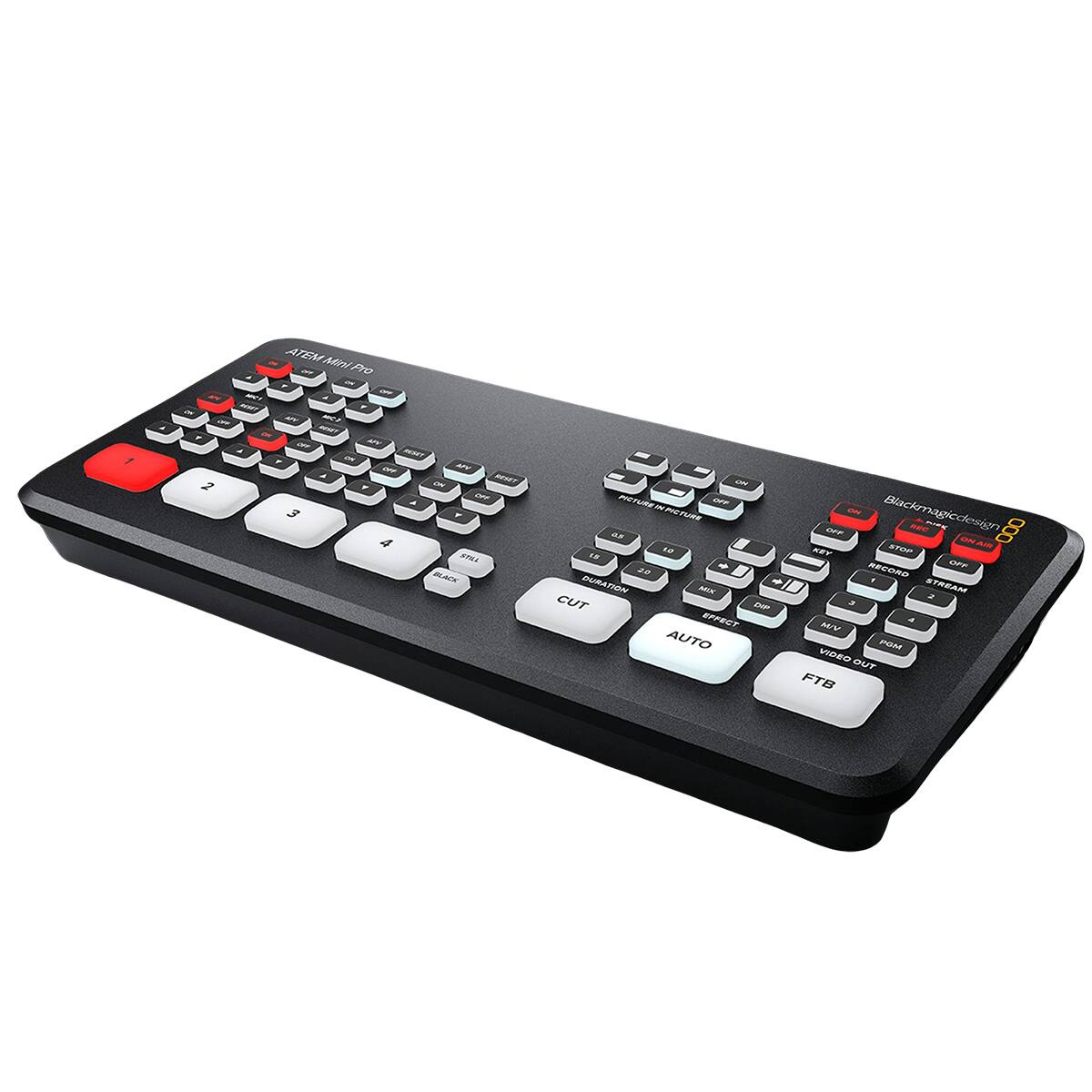 ATEM Mini Pro - NT - I - A dr2 - - - 4 . . a - A . GUET 2 - . vr 3 + 4 snEX BLACS - A TTLEA - WP uma Te a2 1 N 22 - . Psmestene - TON MO CUT - EFFECT AUTO stn Blackmagicdesign are - 8 are OHAM T L aee . MASSTS * . a M ~on VIDRO OUT FTB