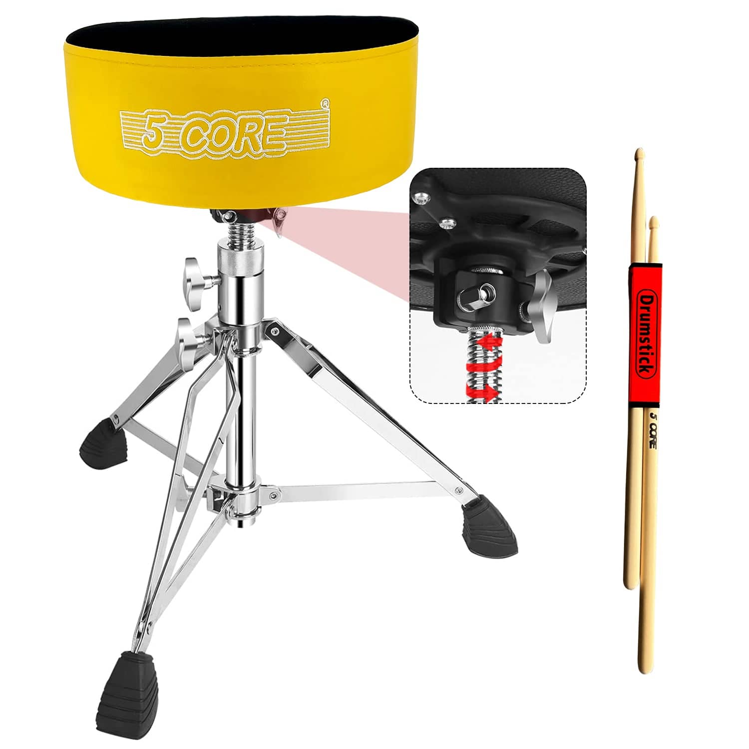 5 CORE - Drum Throne 5" Padded Guitar Stool Adjustable Heavy Duty Music Chair Seat w Luxury Velvet Top - Yellow