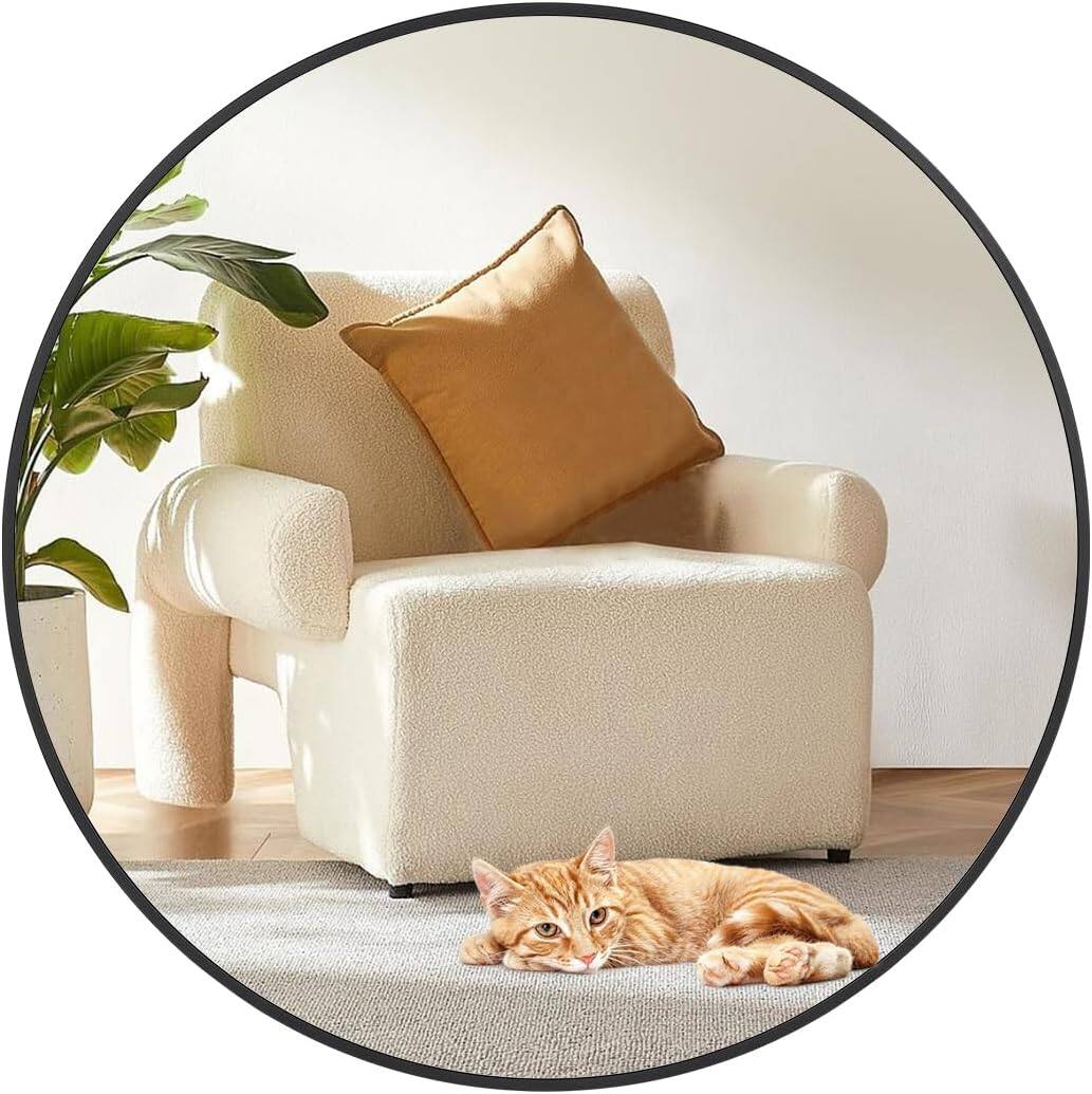 Front. Homhougo - Black Round Mirror Modern Metal Frame Wall Mounted Decor Easy Install.