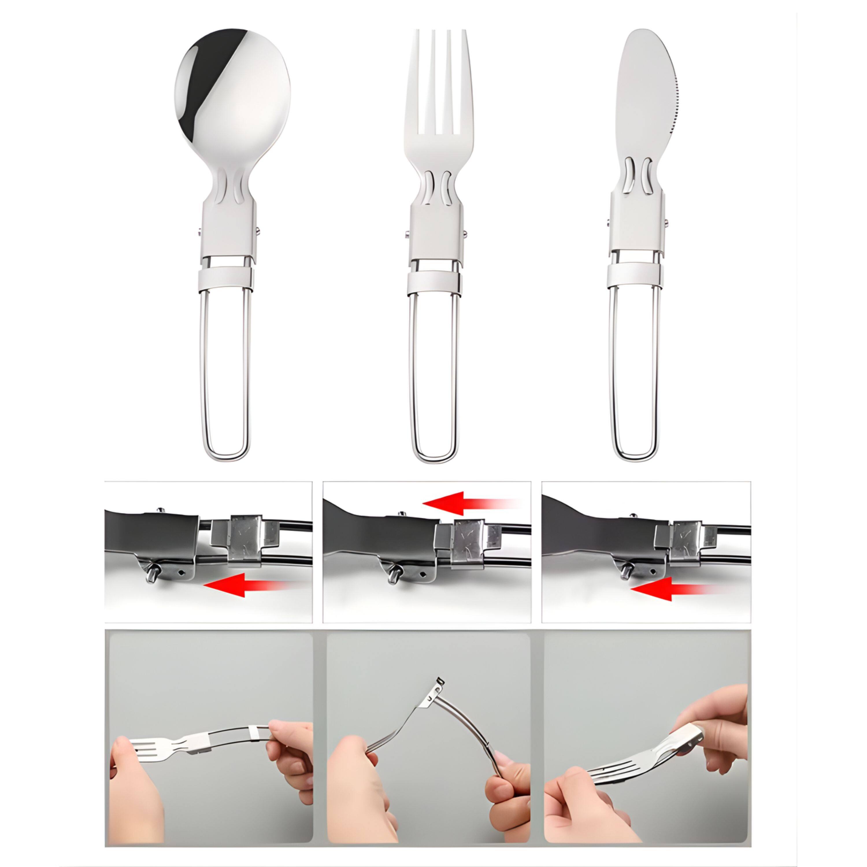 Angle. Kitcheniva - Portable Cutlery Set - Folding Spoon, Fork & Knife for Camping, Travel, and Lunch.