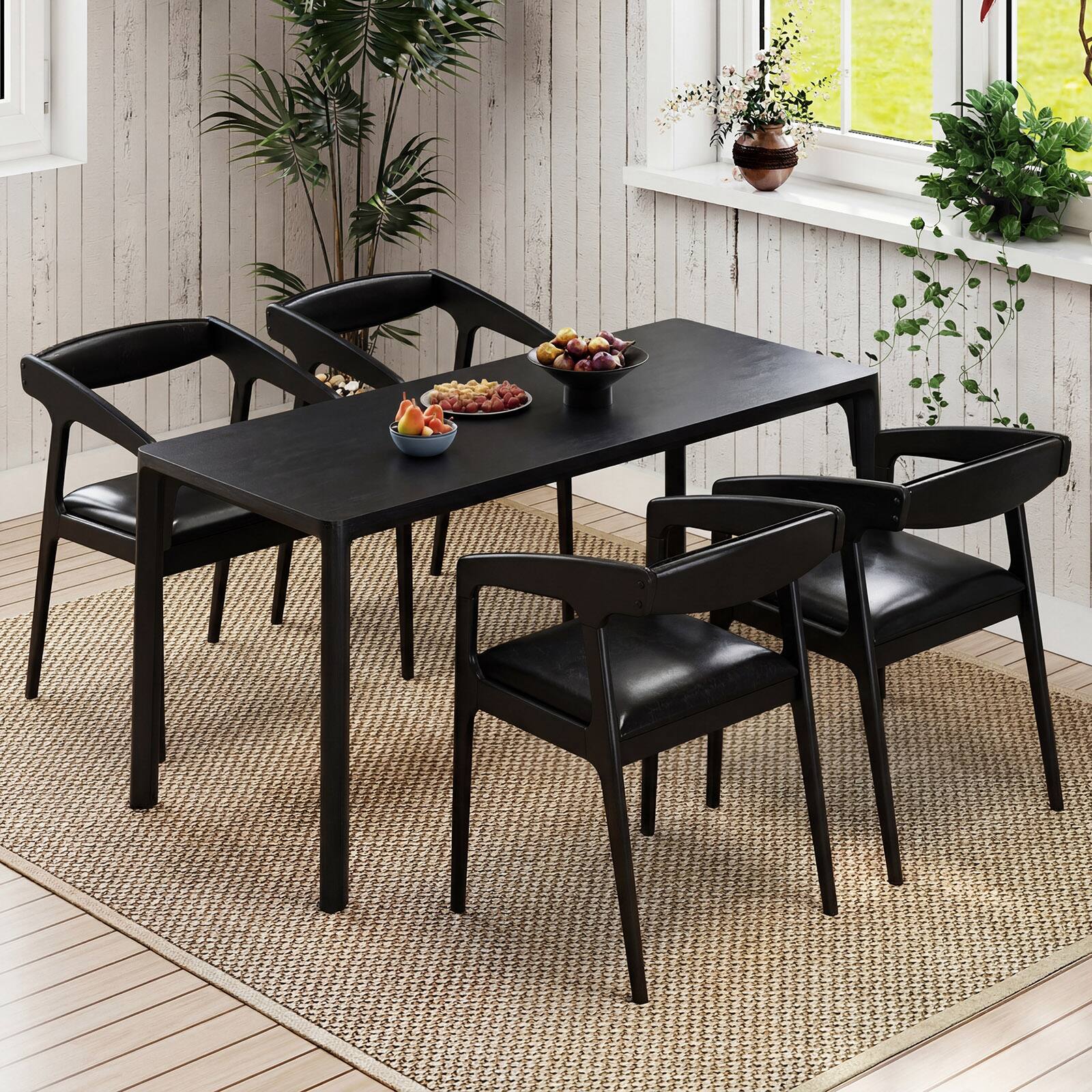 Alt View 1. Gymax - Gymax 4PCS Accent Armchairs Upholstered PU Leather Chairs w/ Padded Backrest & Seat Black - Black.