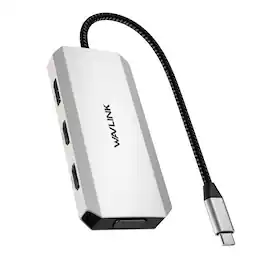 Bundle - WAVLINK - USB C Laptop Docking Station Quad Monitor, 7-IN-1 Multiport Adapter with dual 4K HDMI, 4K DP, VGA, 3xUSB2.0, For - Silver