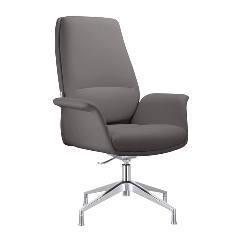 LeisureMod - Summit Ergonomic Office Chair with Faux Leather, Adjustable Height & Swivel for Home or Work - Gray