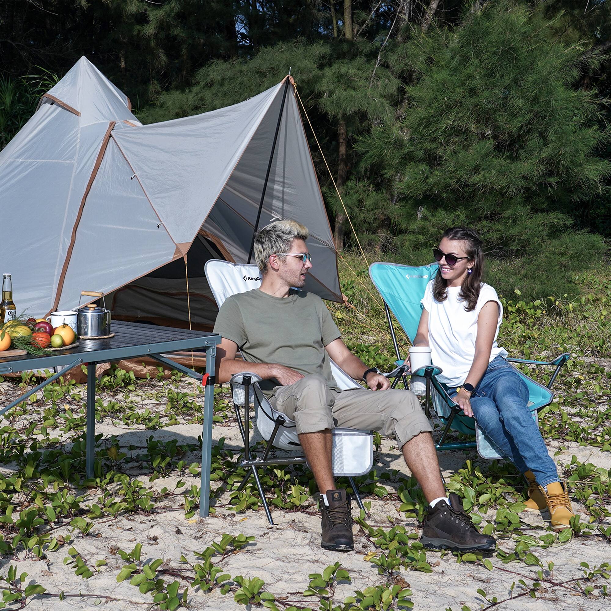Alt View 8. KingCamp - KingCamp Lightweight Highback Camping Lounge Chair with Cupholder & Pocket, Grey - Gray.