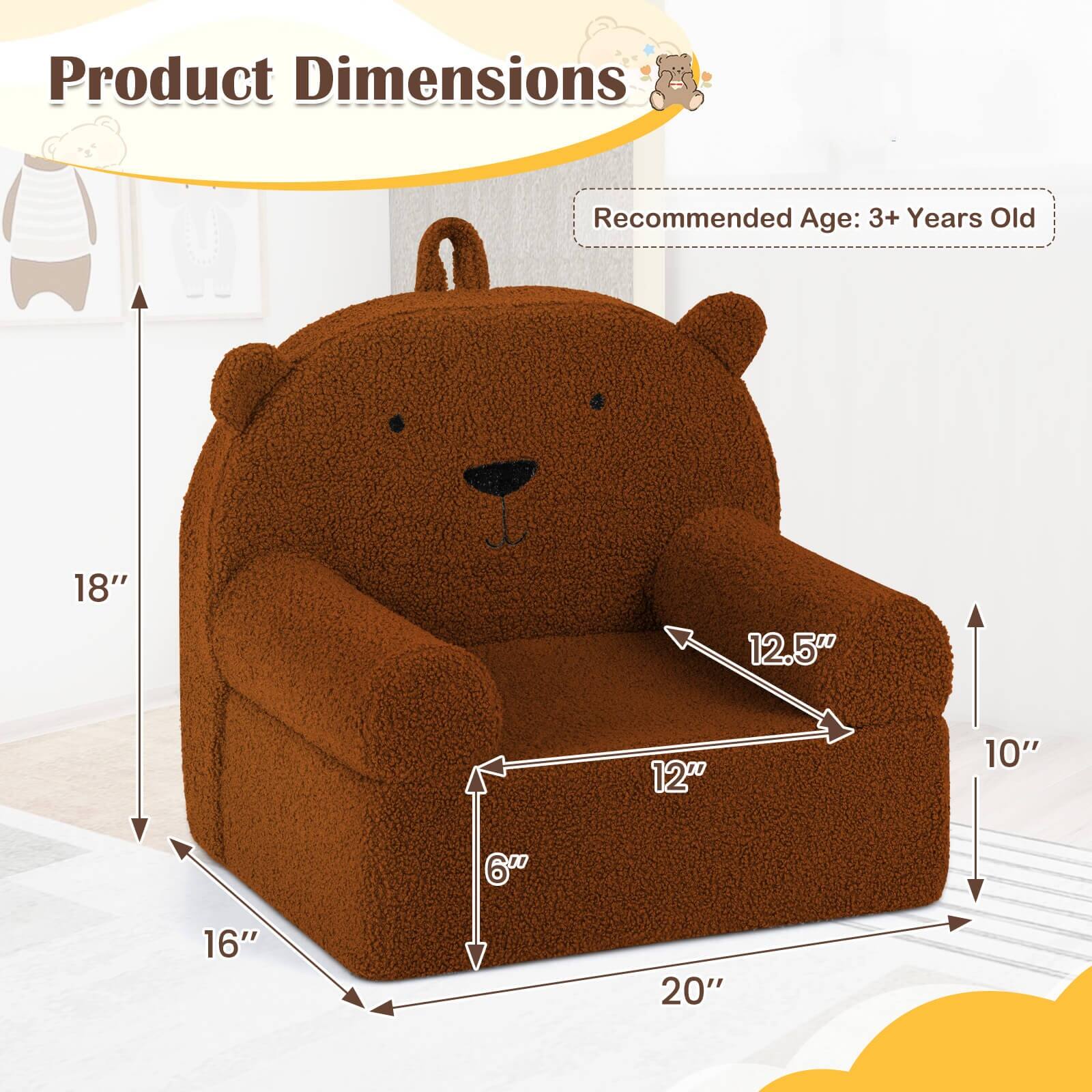 Product Dimensions  
Recommended Age: 3+ Years Old  

18"  
12.5"  
12"  
10"  
6"  
16"  
20"