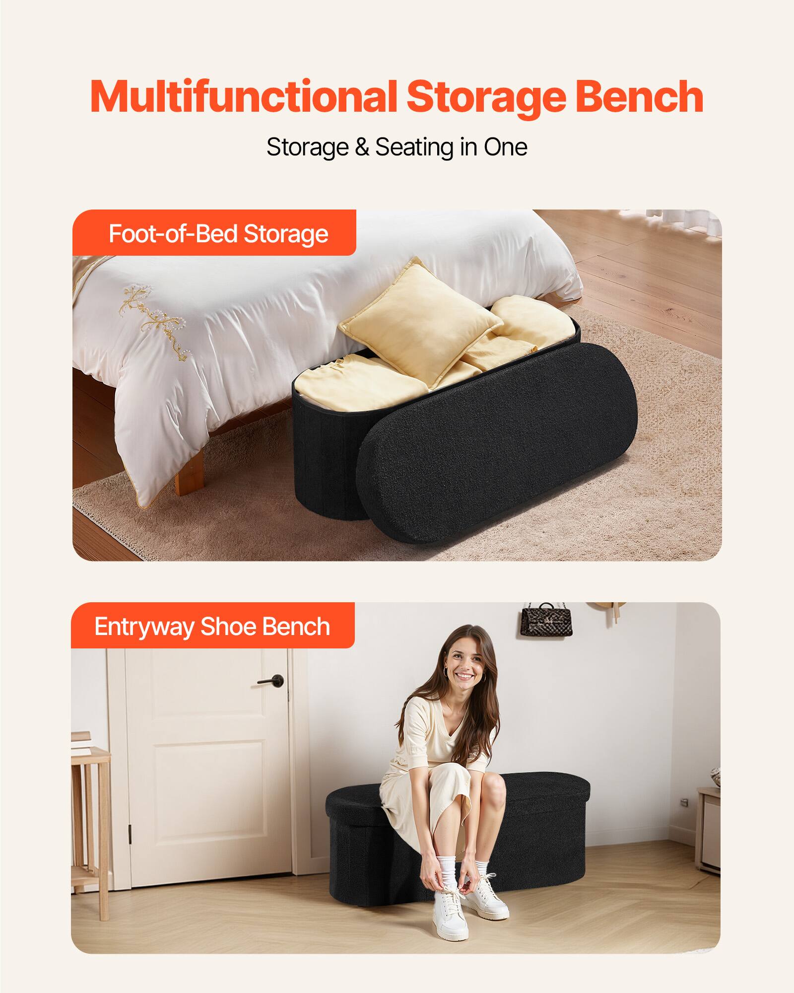 Multifunctional Storage Bench  
Storage & Seating in One  

Foot-of-Bed Storage  

Entryway Shoe Bench