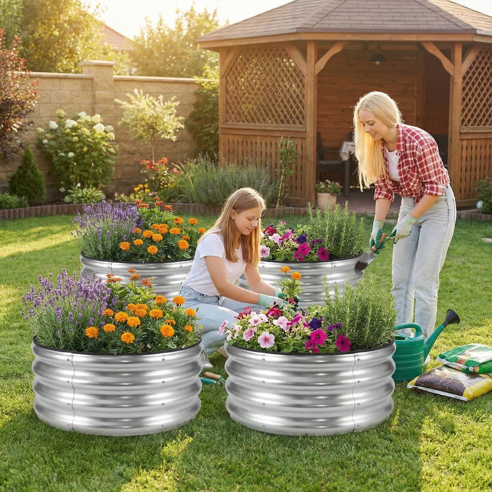 Alt View 3. Costway - Costway 2 Pack Galvanized Raised Garden Bed Kit with Open-Ended Base for Vegetables Flowers - Sliver.