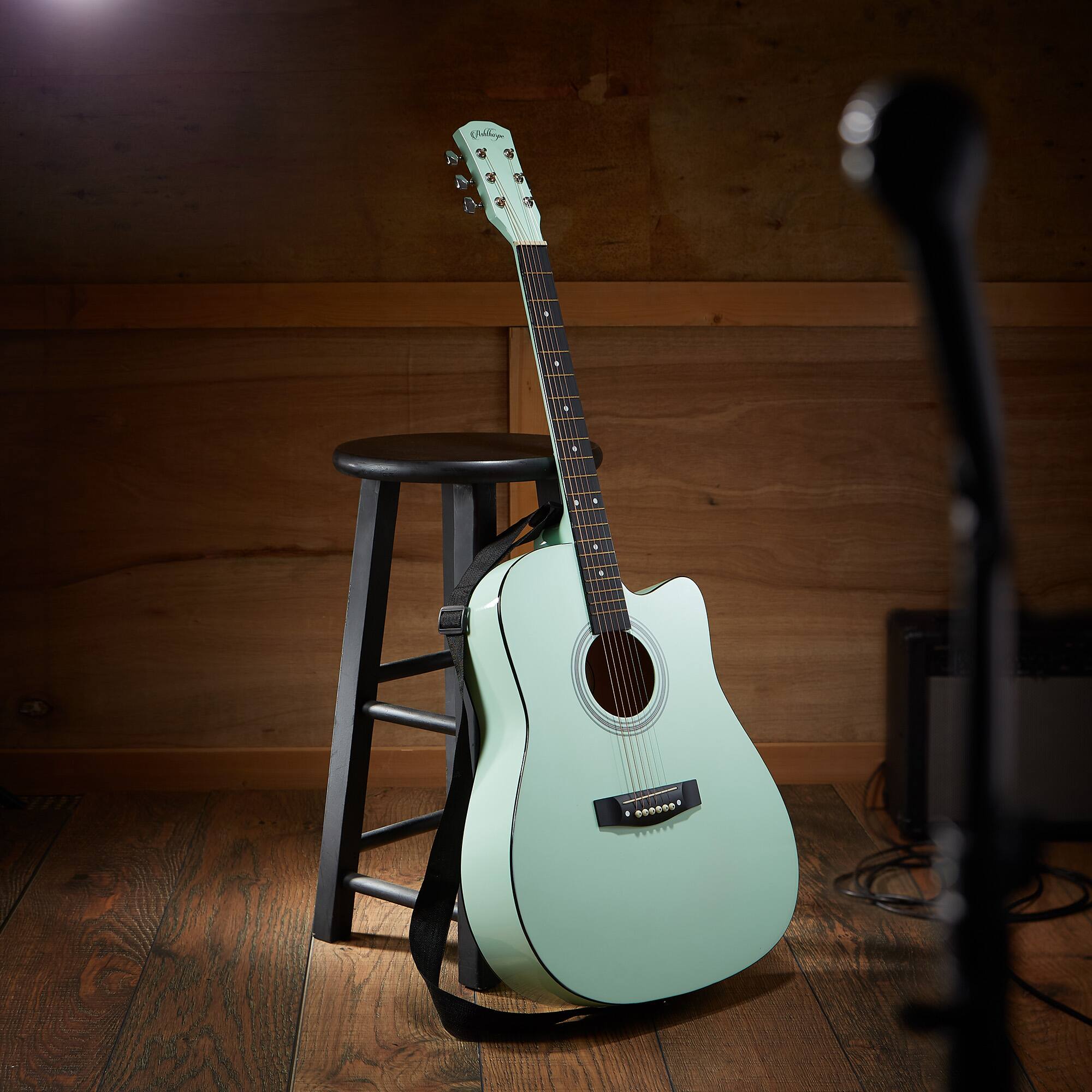 Alt View 5. Ashthorpe - 41-in Beginner Cutaway Acoustic Guitar Package with Gig Bag - Mint Green.
