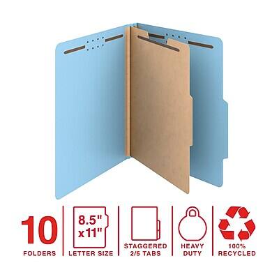8.5" x 11" Letter Size  
10 Folders  
Staggered 2/5 Tabs  
Heavy Duty  
100% Recycled