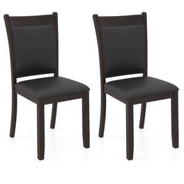 Gymax - Faux Leather Upholstered Dining Chairs Set of 2 w/ Padded Seat Rubber Wood Legs - Gray