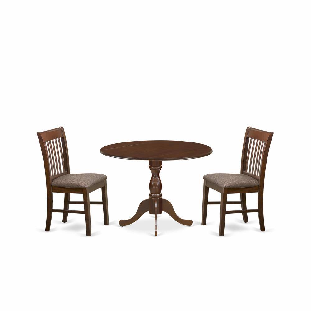 Left. East West Furniture - East West Furniture DMNF3-MAH-C 3 Piece Kitchen Table Set - Mahogany Dinning Table and 2 Mahogany Linen Fabric Kitchen - Mahogany.