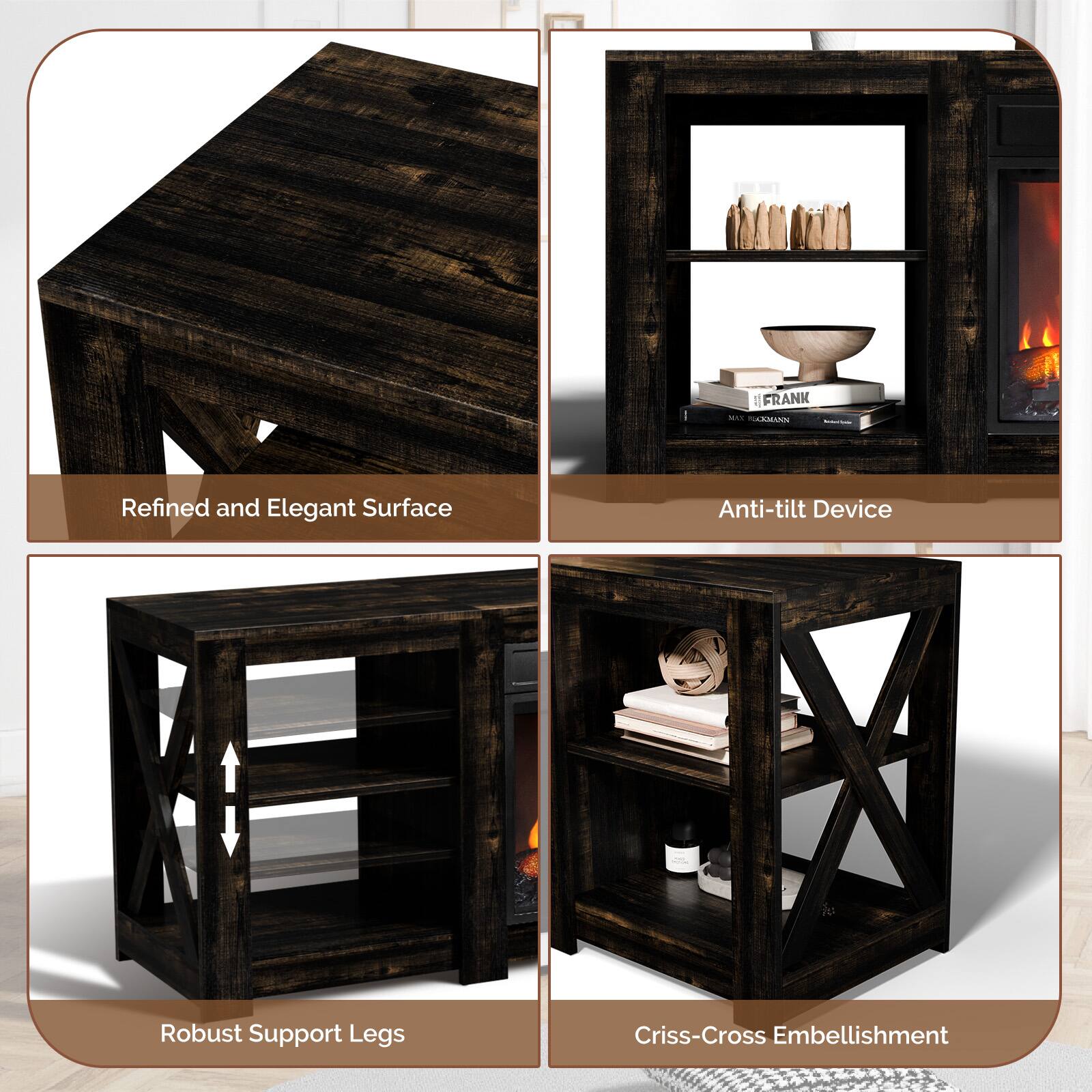 1. FRANK ... FOLAMN - Refined and Elegant Surface
2. Anti-tilt Device
3. Robust Support Legs
4. Criss-Cross Embellishment