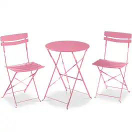Best Choice Products - 3-Piece Small Bistro Set, Folding Patio Furniture Set of 2 Chairs and Table - Pink
