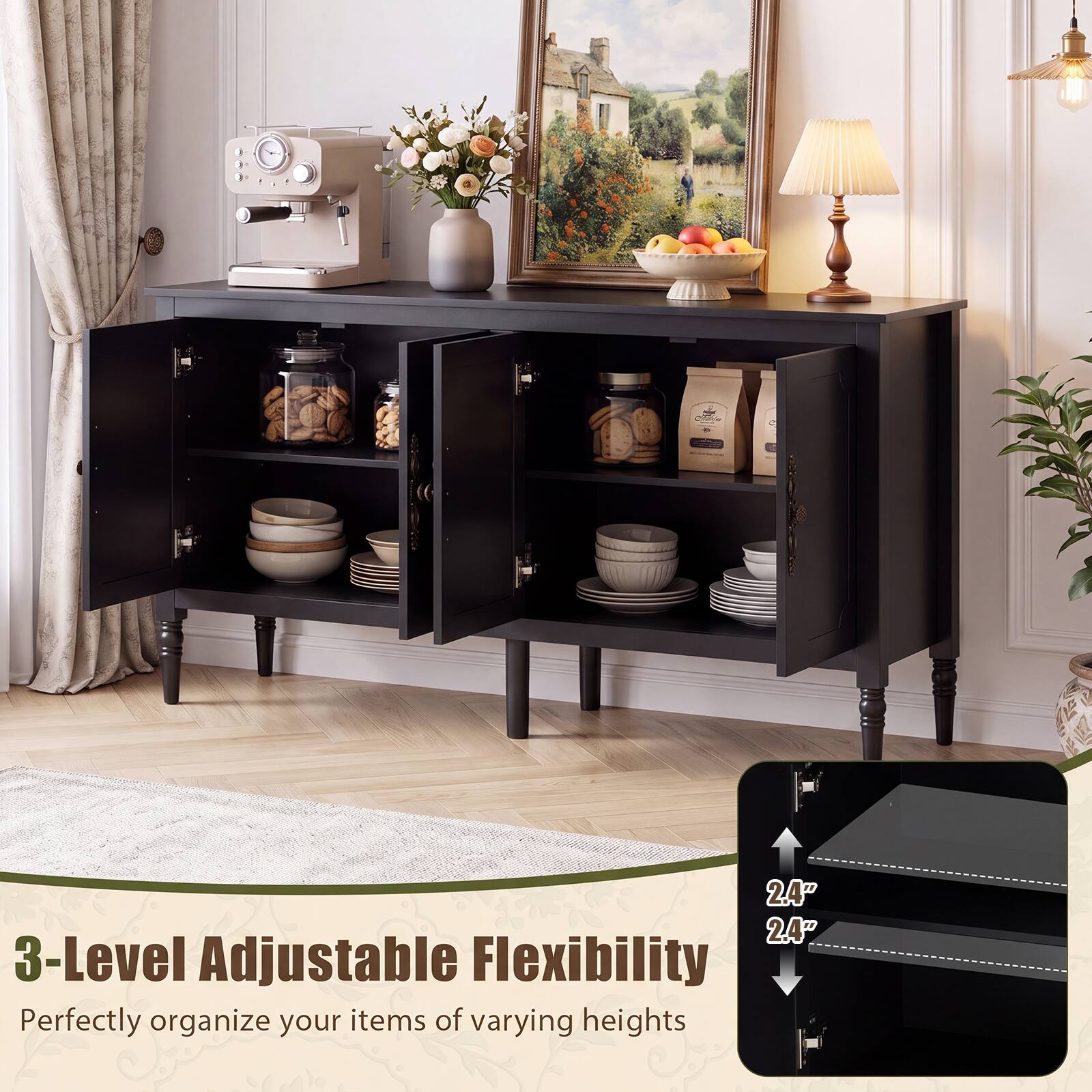3-Level Adjustable Flexibility  
Perfectly organize your items of varying heights