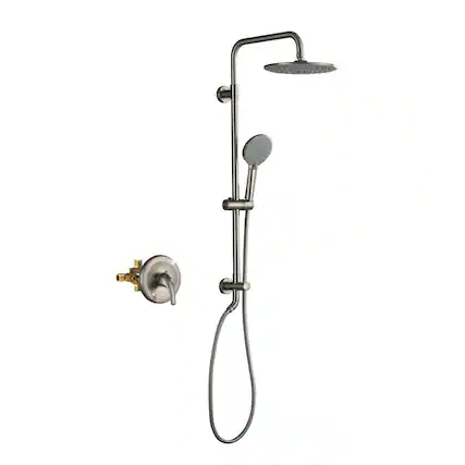 Front. Boyel Living - 3-Spray Patterns with 2.5 GPM 10 in. Wall Mount Dual Shower Heads with Pressure Balance Valve in Brushed Nickel - Brushed Nickel.