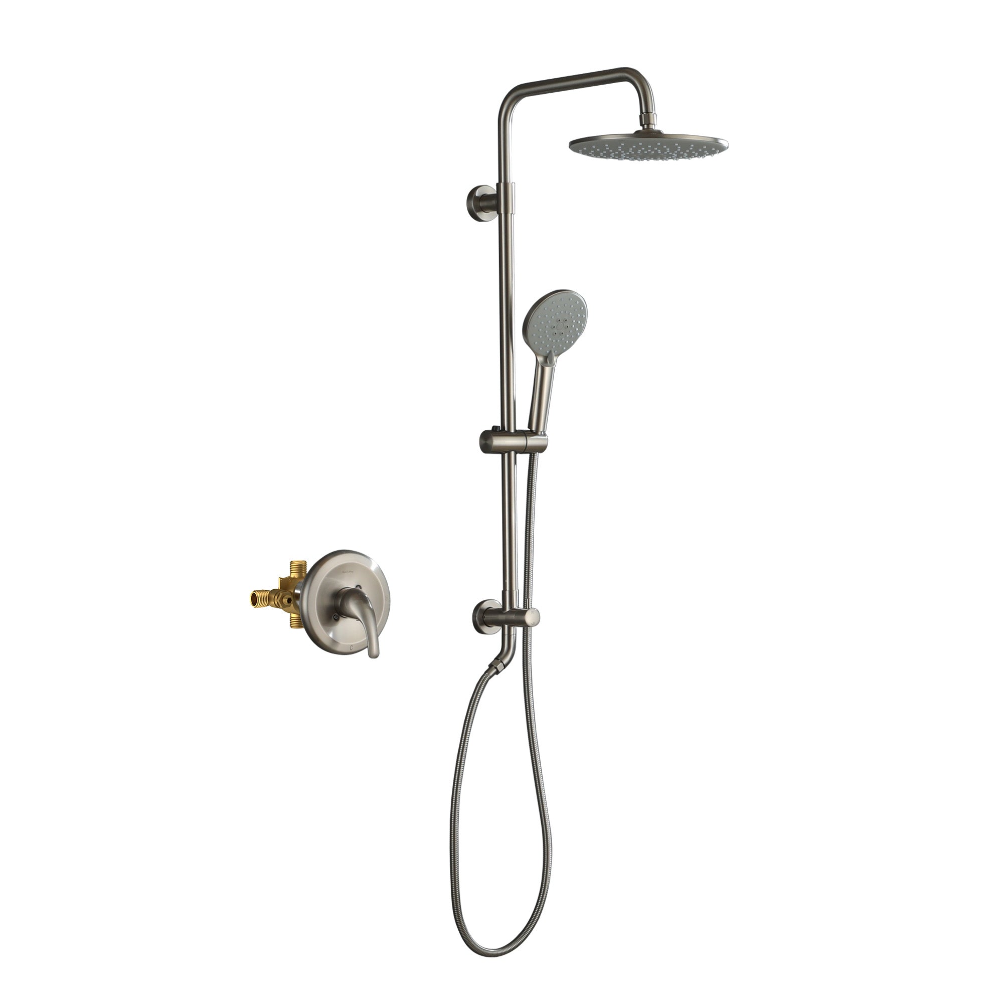 Front. Boyel Living - 3-Spray Patterns with 2.5 GPM 10 in. Wall Mount Dual Shower Heads with Pressure Balance Valve in Brushed Nickel - Brushed Nickel.