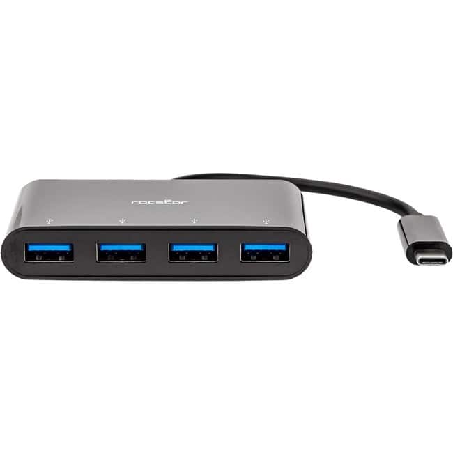 Rocstor - Premium Portable 4 Port Hub - USB-C to 4x USB-A Slim Hub - USB 3.0 Hub - Bus Powered - USB C to USB - Black