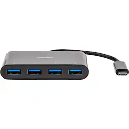 Rocstor - Premium Portable 4 Port Hub - USB-C to 4x USB-A Slim Hub - USB 3.0 Hub - Bus Powered - USB C to USB - Black