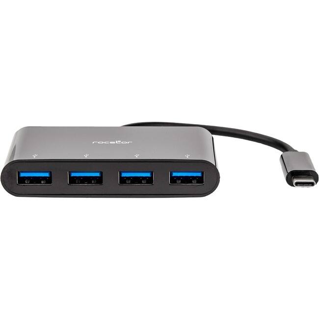 Front. Rocstor - Rocstor Premium Portable 4 Port Hub - USB-C to 4x USB-A Slim Hub - USB 3.0 Hub - Bus Powered - Black - USB C to USB - Black.
