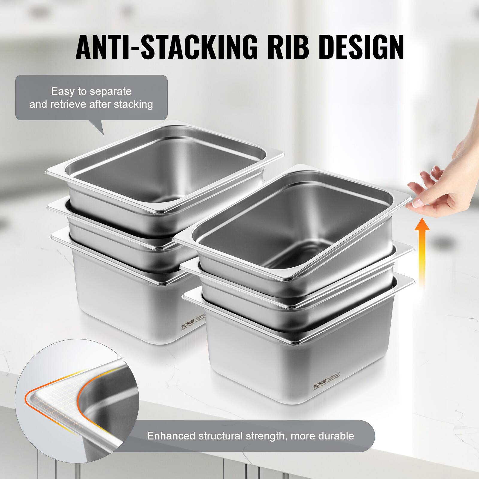 ANTI-STACKING RIB DESIGN

Easy to separate and retrieve after stacking

Enhanced structural strength, more durable