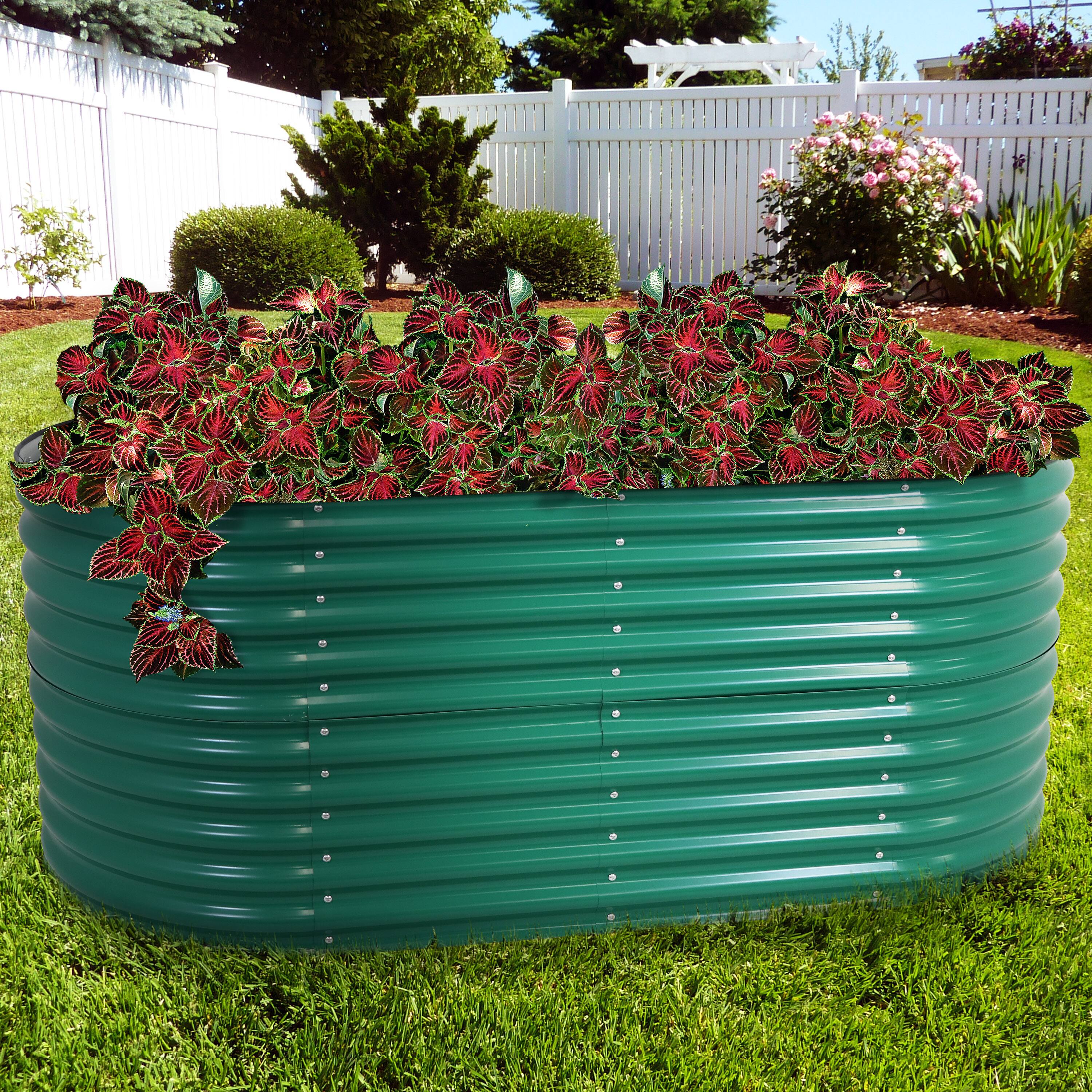 Alt View 1. Sunnydaze - Galvalume Steel Oval Raised Garden Bed - 79 in x 32 in - Green.