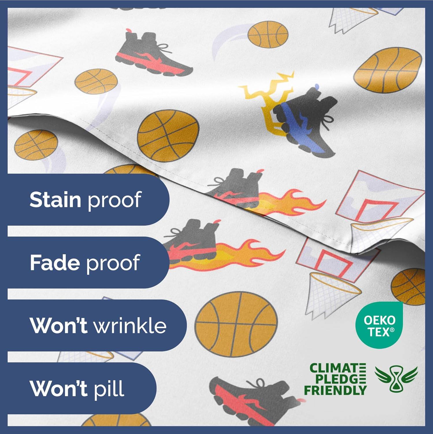 Stain proof  
Fade proof  
Won't wrinkle  
Won't pill  

OEKO TEX  
CLIMATE PLEDGE FRIENDLY