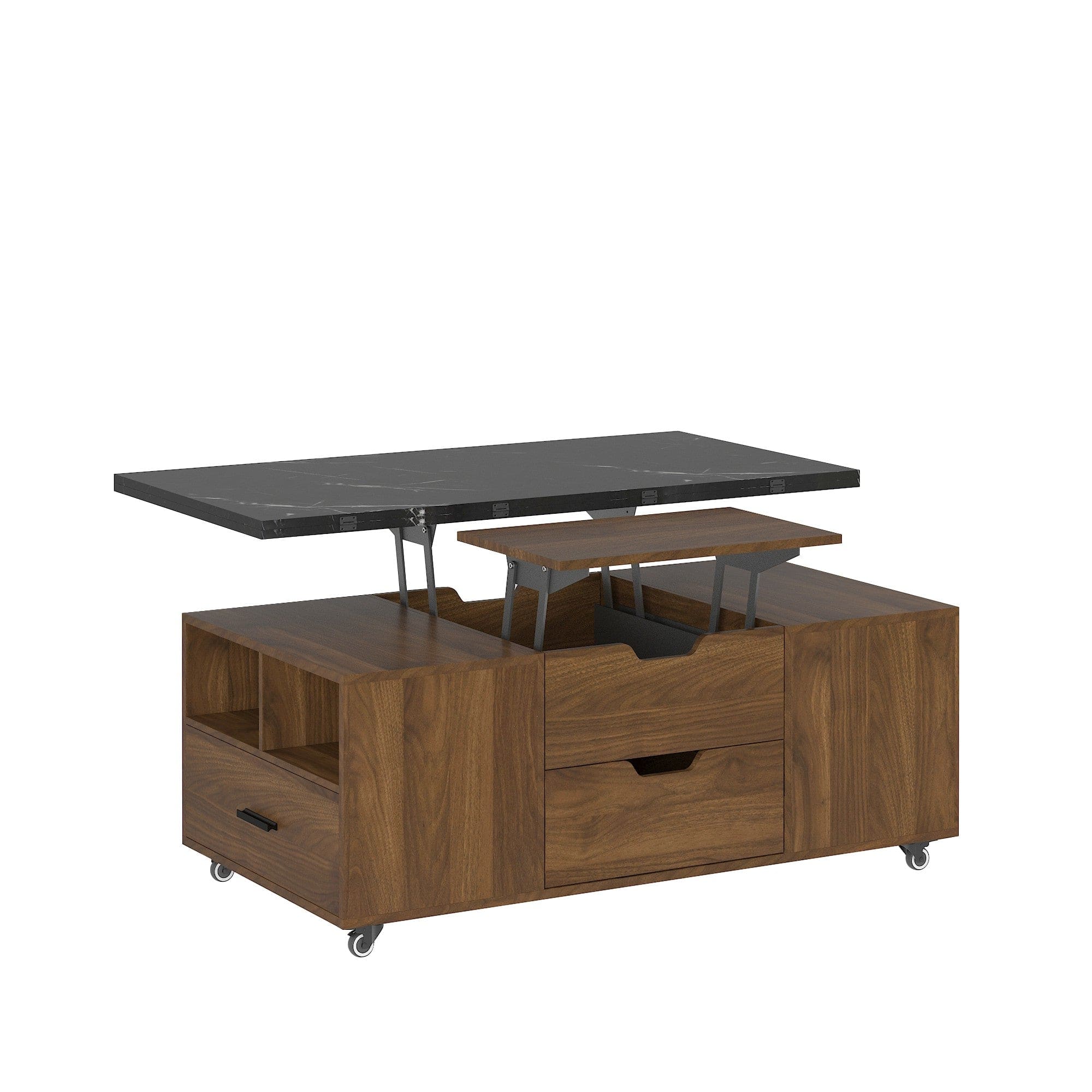 Boyel Living - Modern Lift Up Coffee Table with Storage Stools - Black+Wood