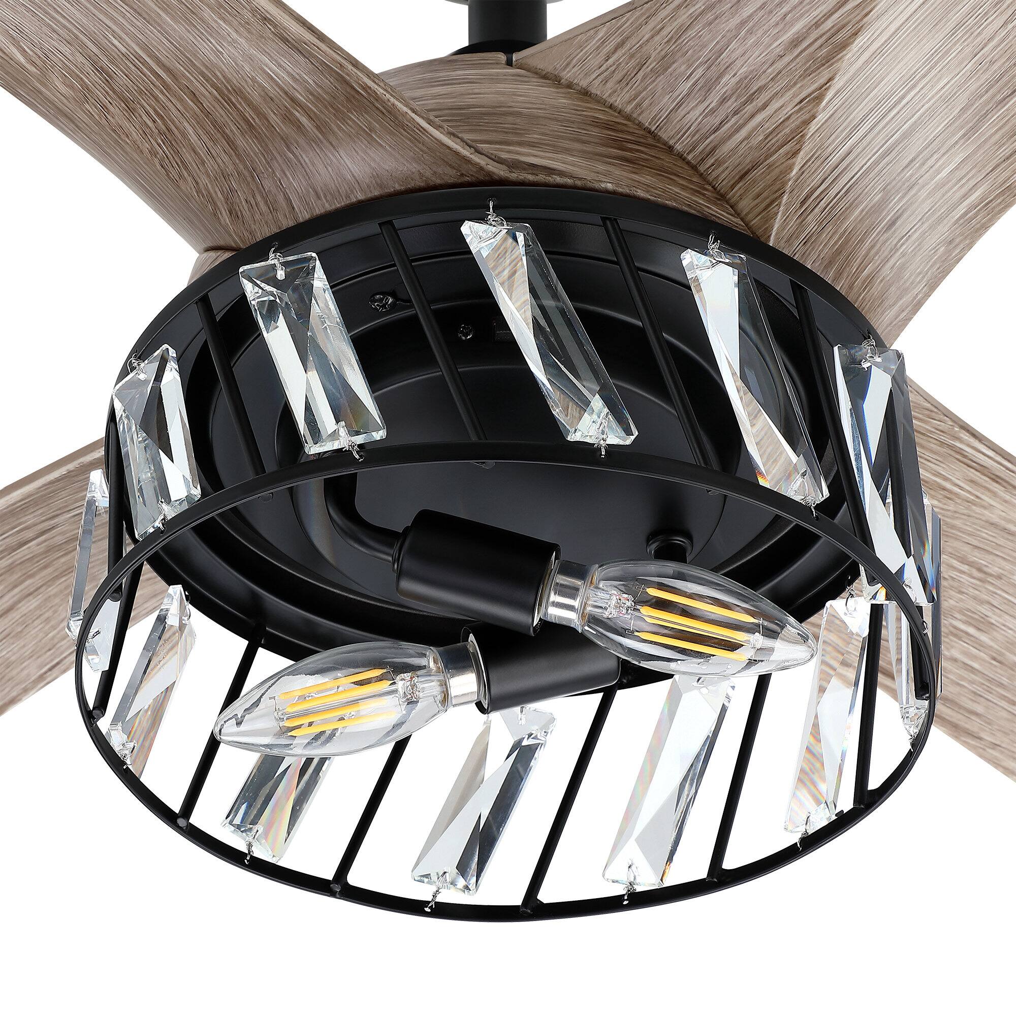 Alt View 5. Parrot Uncle - 52" Farmhouse ABS 4-Blade Indoor Crystal Ceiling Fan with Remote - Black.