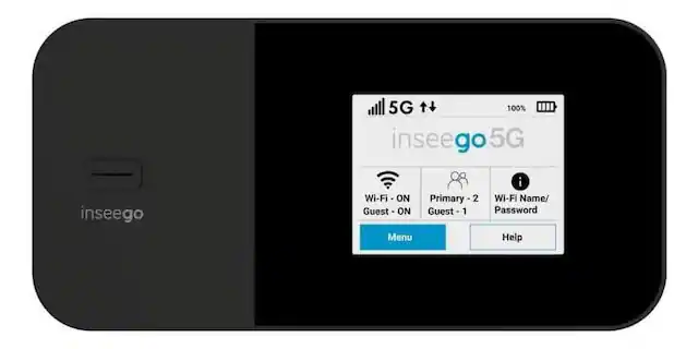 5G 100% IIII inseego5G
inseego
WI-FI ON Primary 2 Guest ON Guest 1 Menu
i Wi-Fi Name/ Password Help