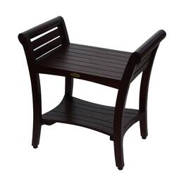 DecoTeak - Symmetry 24" Teak Wood Shower Bench with Shelf and LiftAide Arms Finish - Woodland Brown