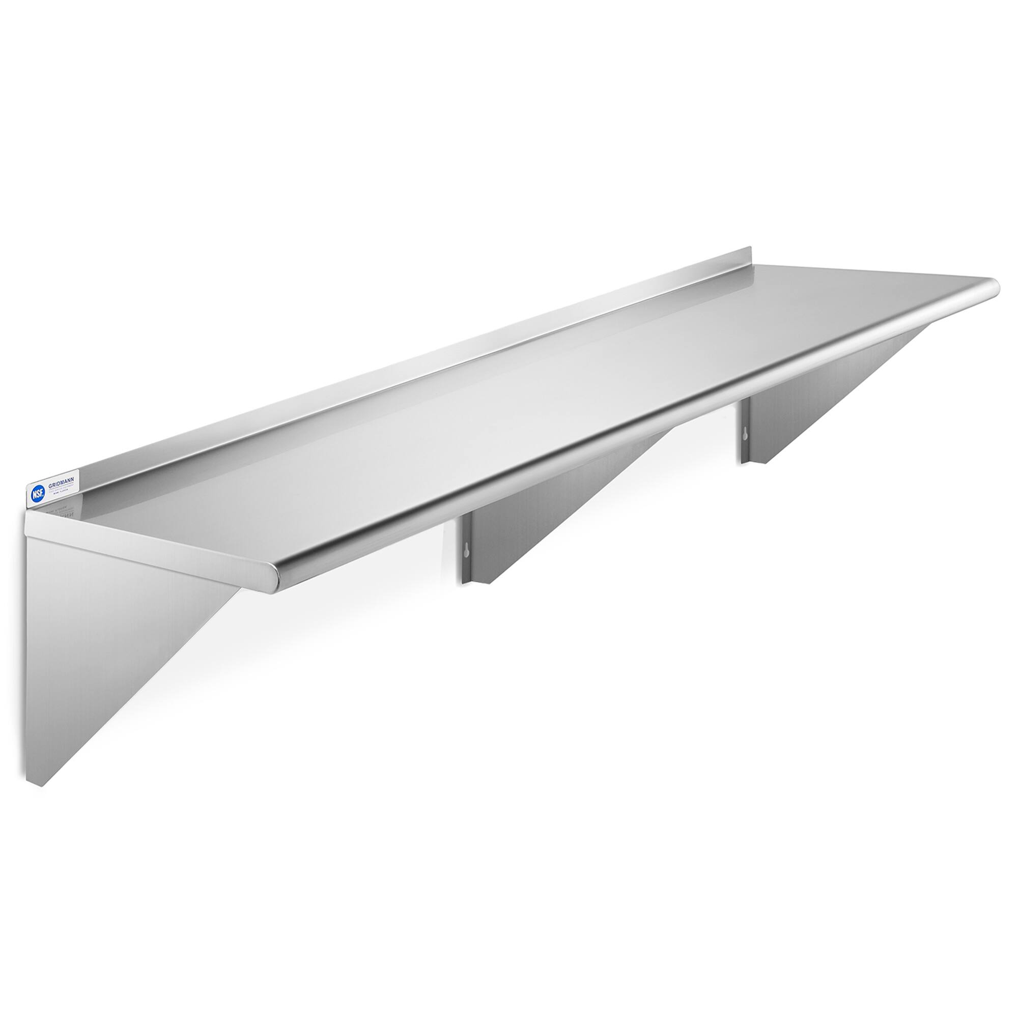 Front. GRIDMANN - 72 x 12-in NSF Stainless Steel Wall-Mount Shelf - Silver.