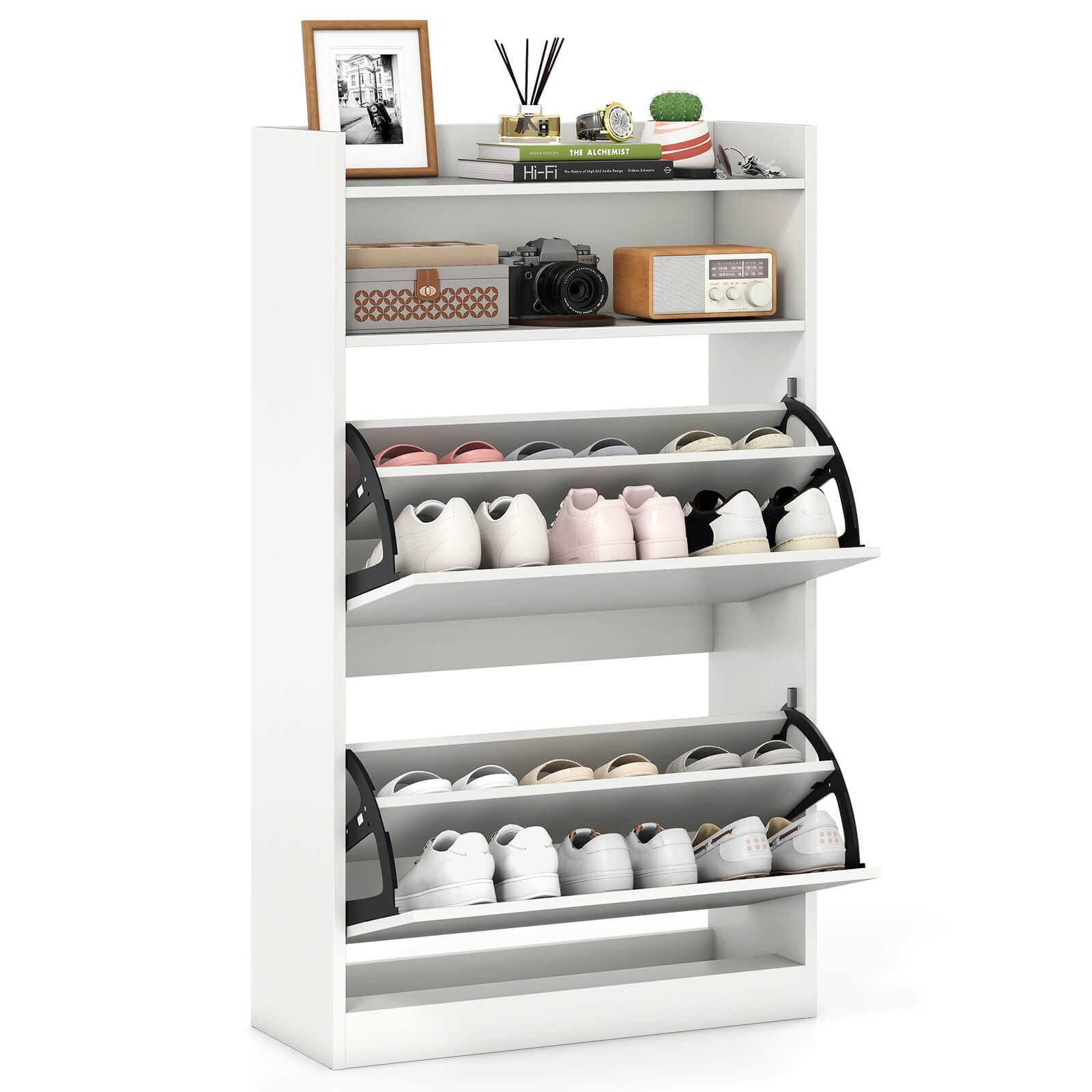 Costway - Shoe Storage Cabinet with 2 Flip Drawers, Adjustable Removable Shelves for Entryway - White