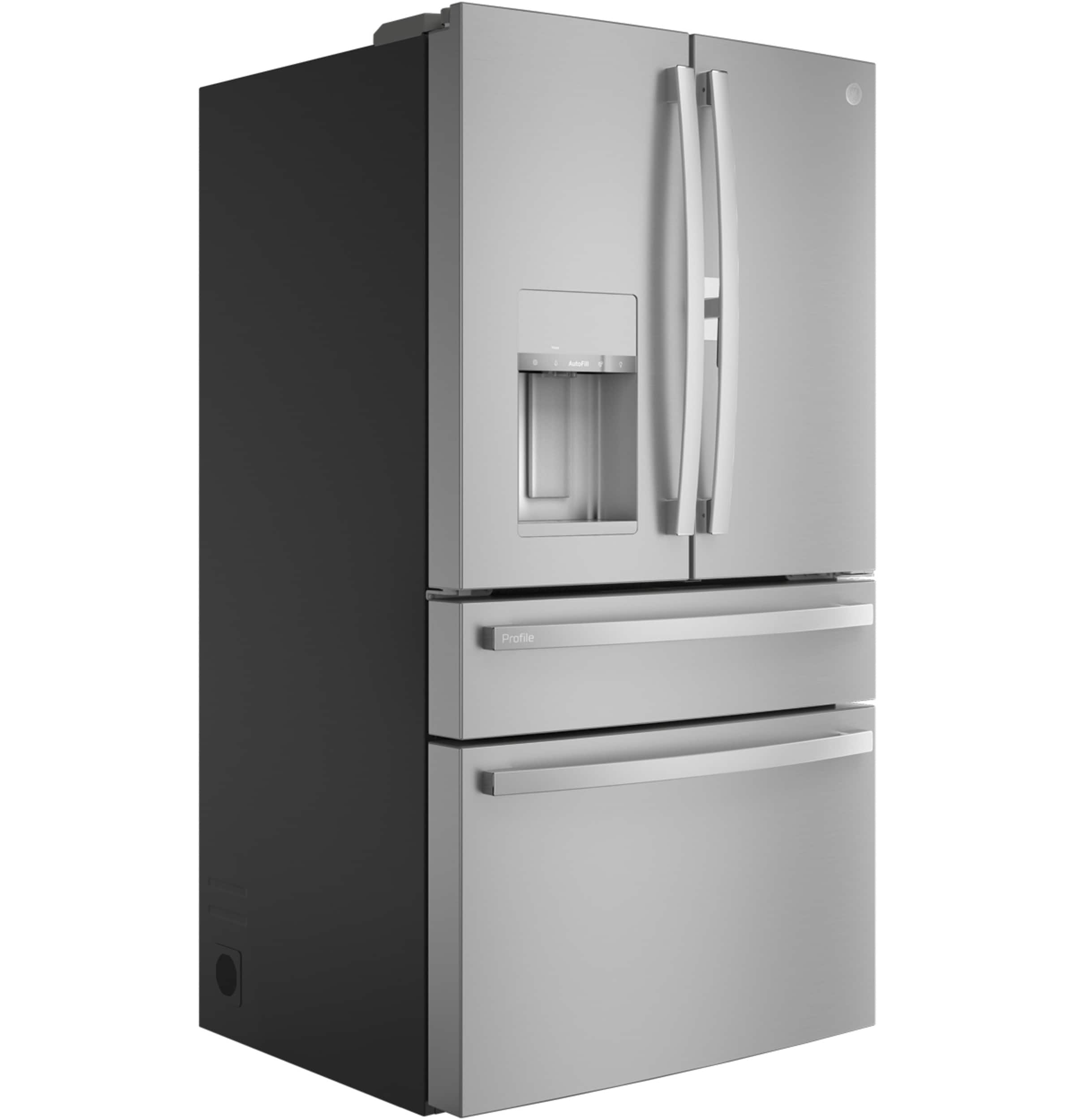 Angle. GE Profile - 22.3 Cu. Ft. 4-Door French Door Counter-Depth Smart Refrigerator with Door-in-Door Storage - Stainless Steel.