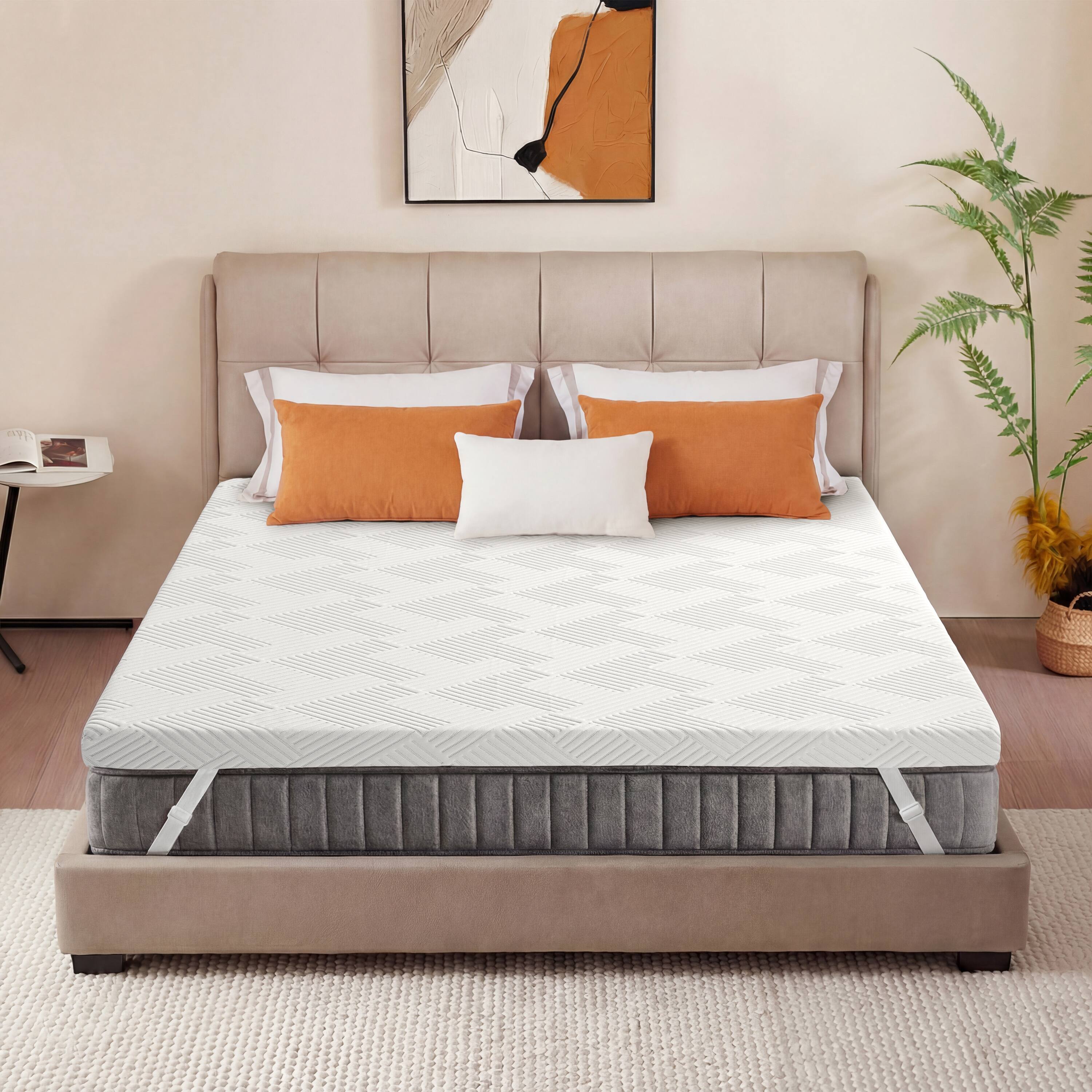 Front. Dyonery - 3" Cooling Gel Memory Foam Mattress Topper with Removable & Washable Cover, CertiPUR-US Certified - White.