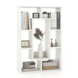 Costway - 7-Cube Geometric Bookshelf with Anti-Toppling Device Modern Open Bookcase - White