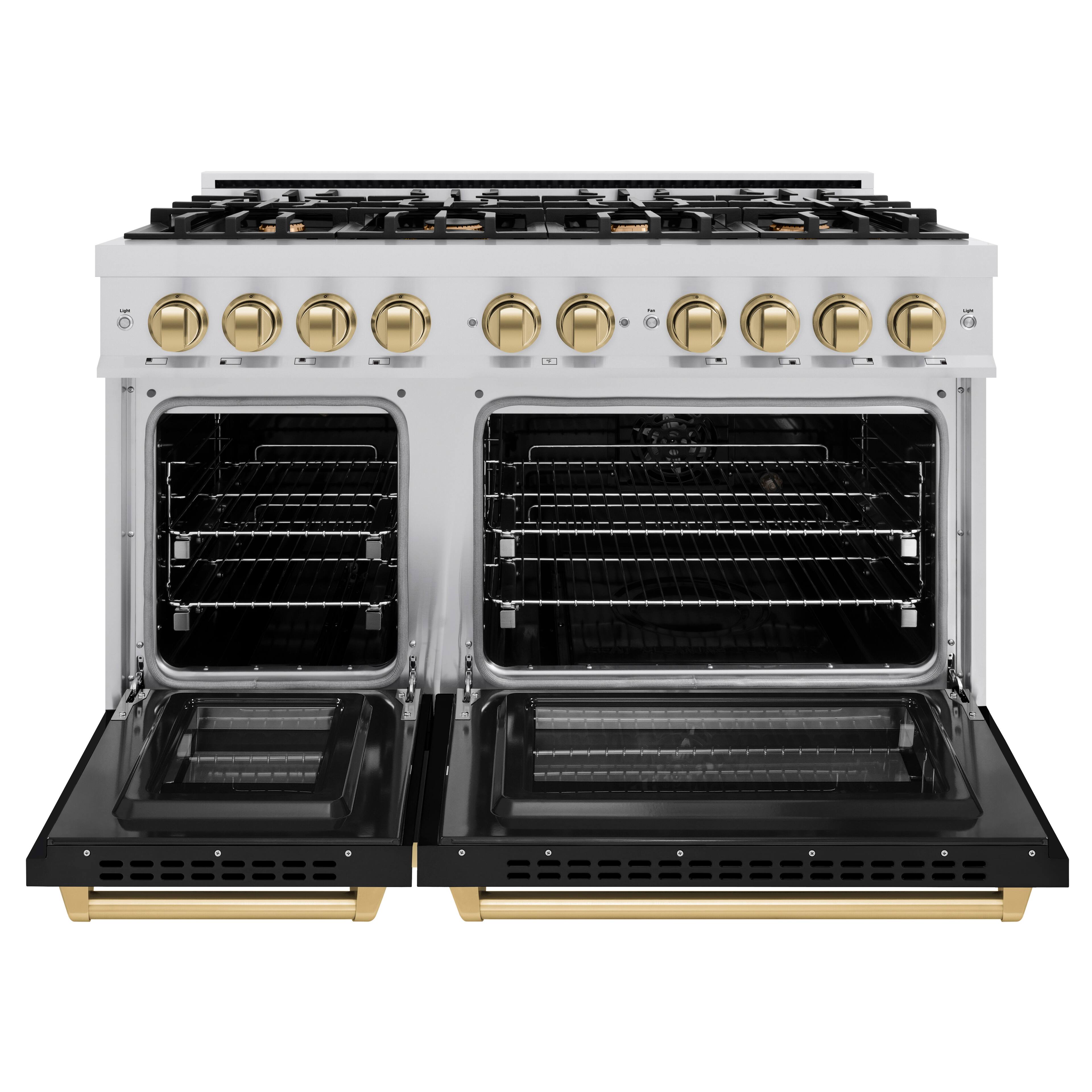 Left. ZLINE - ZLINE Autograph 48" Select Double Oven Dual Fuel Range w/ Black & Bronze Accents (HDRZ-BLM-48-CB) - Black.