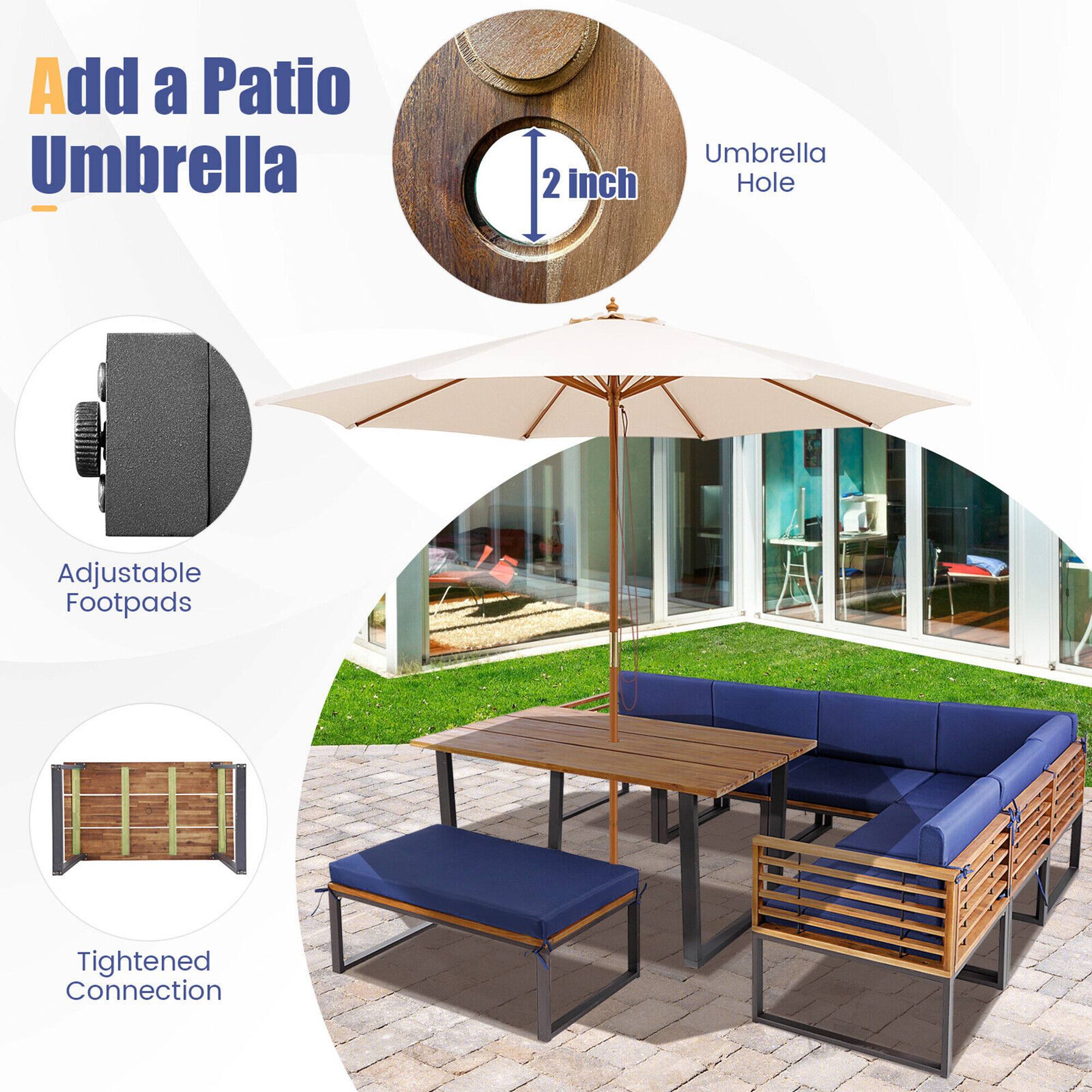 Add a Patio Umbrella

- 2 inch Umbrella Hole
- Adjustable Footpads
- Tightened Connection