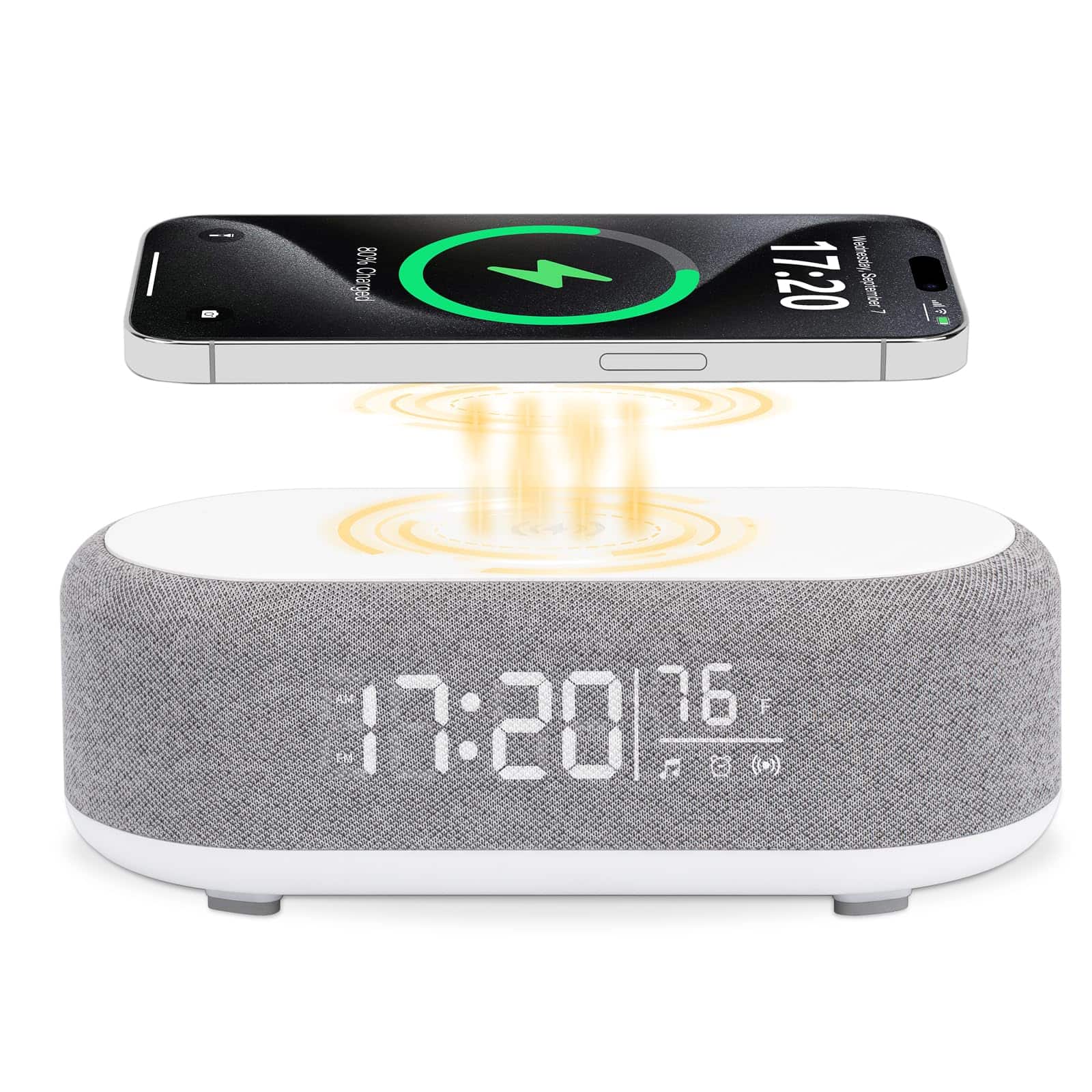 Dazzed Corner - Alarm Clock,Wireless Charging Wireless Speaker - Gray