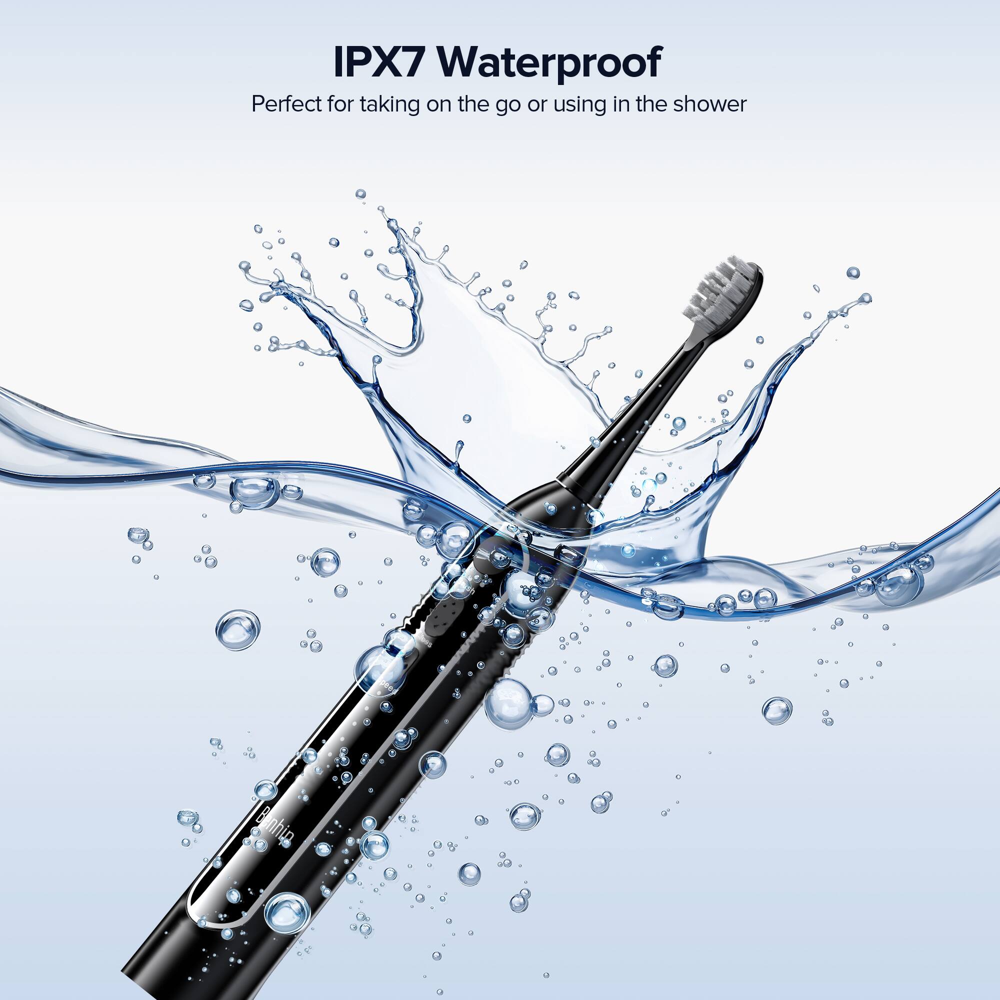 IPX7 Waterproof  
Perfect for taking on the go or using in the shower