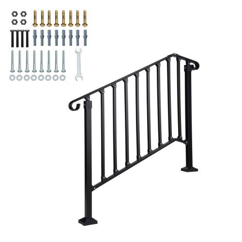 Front. Winado - 1PC Handrails Steps Stair Fits 3-4 Steps Hand Rail, Adjustable Stair Railing for Indoor Outdoor Yard Concrete Porch - Black.