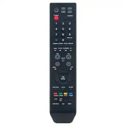 TV DVD CABLE STR VCA POWER SOURCE 1 2 3 4 5 6 7 8 9 0 PRE-CH ANTENNA CH MGR FAVCH WISELINK KHW STOP PLATIPALISE FF I1 4 VOL CH + MUTE C MENU EXIT 21 ENTER CAPTION INFO SLEEP P.MODE S.MODE STILL FXIZS MTS SNS . 1 BP59-00107A SET RESET