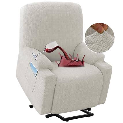 Front. Fabibe - Waterproof Stretch Recliner Cover Electric Power Lift Recliner Chair Cover for Elderly People with Side Pocket - Pale Oak Small.