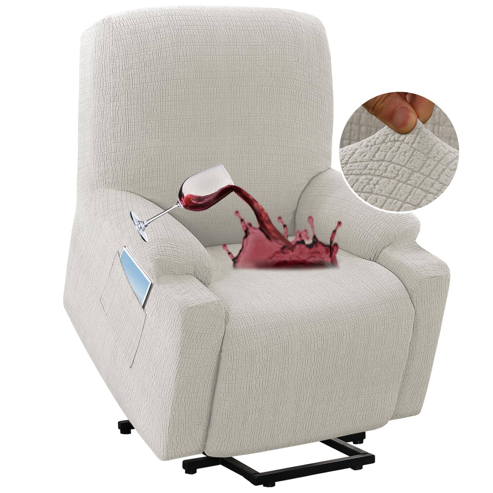 Front. Fabibe - Waterproof Stretch Recliner Cover Electric Power Lift Recliner Chair Cover for Elderly People with Side Pocket - Pale Oak Small.