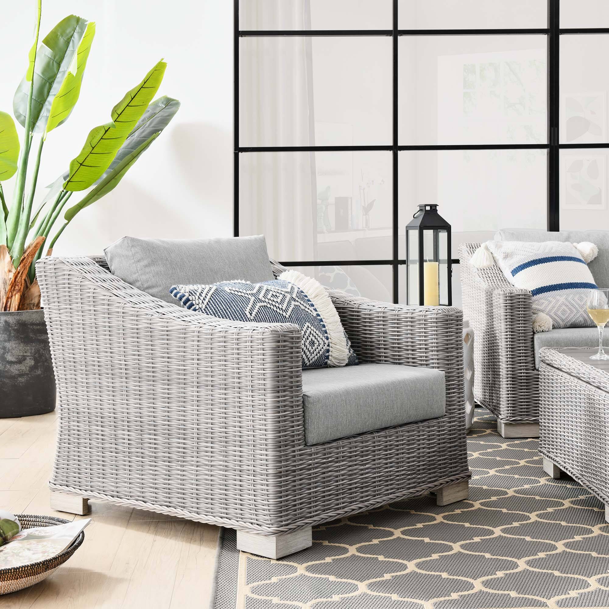 Alt View 2. Modway - Conway Outdoor Patio Wicker Rattan Armchair - Light Gray Gray.
