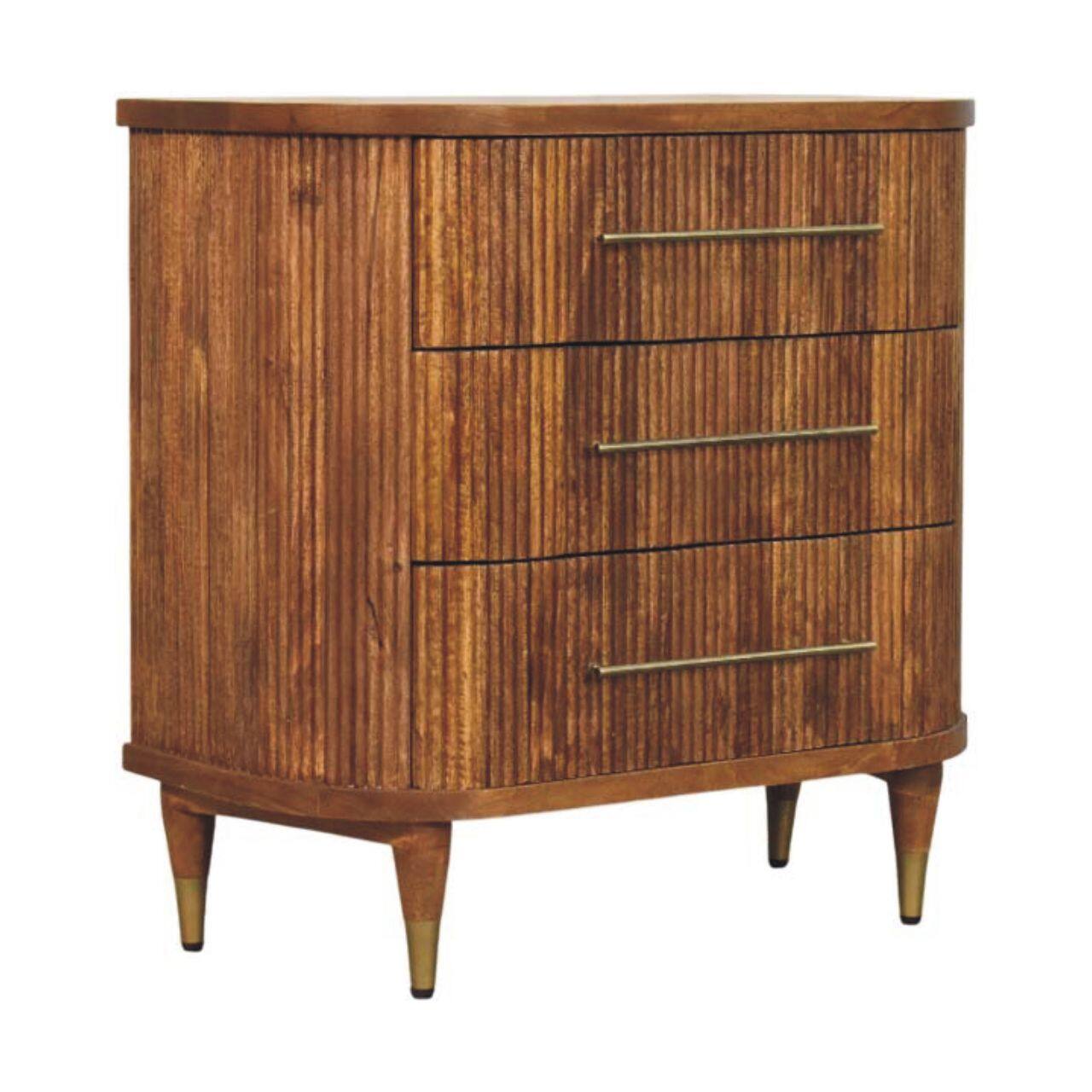 Left. Artisan Furniture - Artisan Furniture Solid Wood Emerson Ribbed 3-Drawer Chest - Brown.